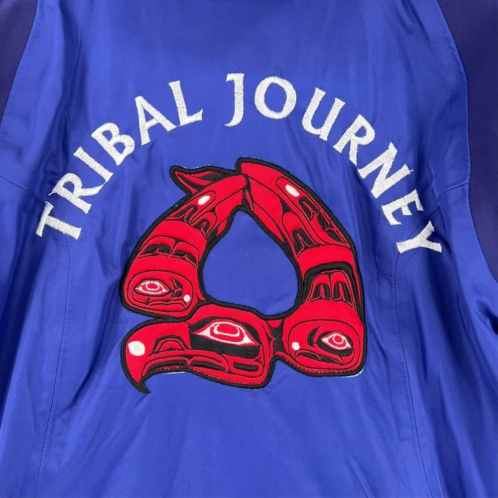 REI Windbreaker Rain Jacket Womens M Blue Hood Elements‎ Stretch Tribal Journey